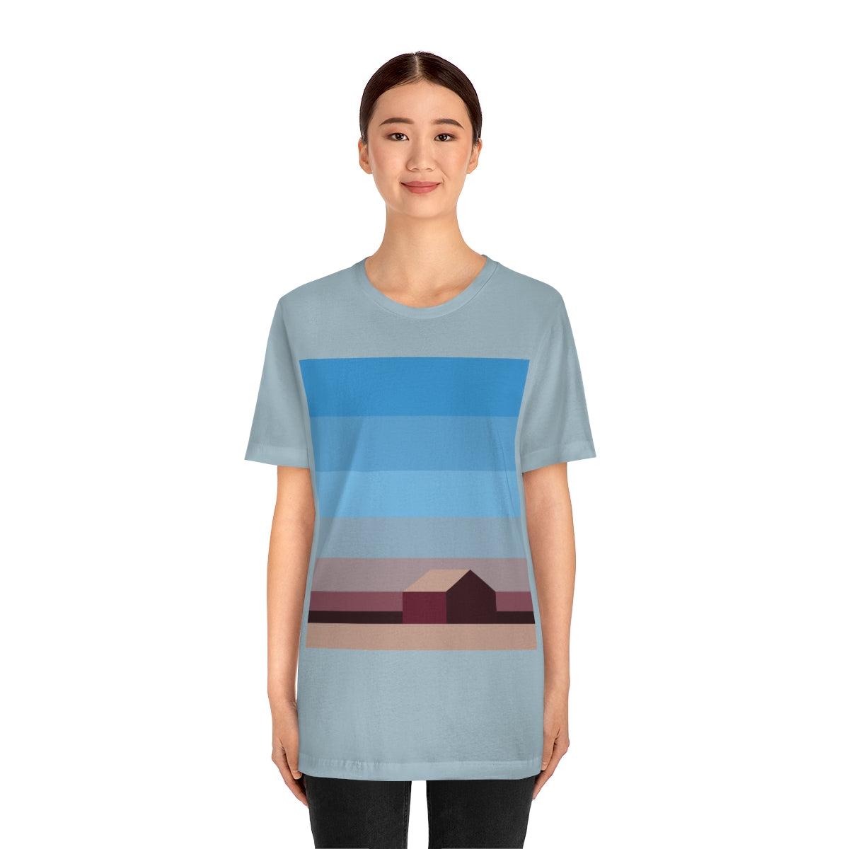 Sunset House Minimalist Abstract Art Landscape Minimal Design Unisex Jersey Short Sleeve T-Shirt Ichaku [Perfect Gifts Selection]