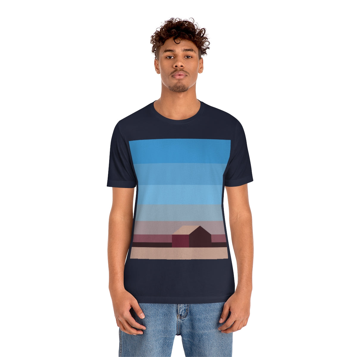 Sunset House Minimalist Abstract Art Landscape Minimal Design Unisex Jersey Short Sleeve T-Shirt Ichaku [Perfect Gifts Selection]