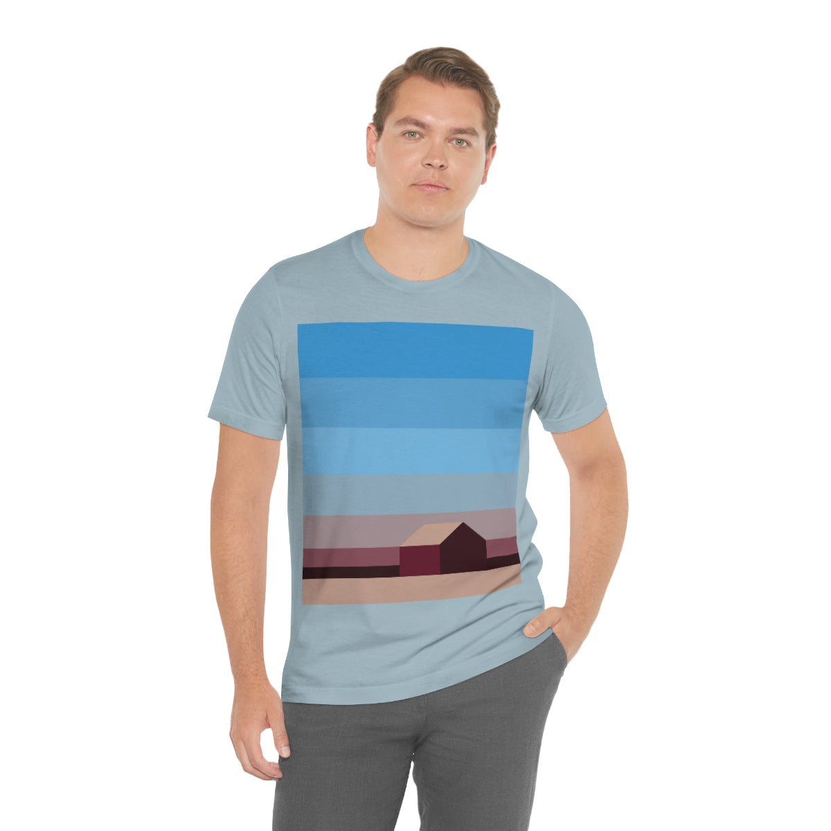 Sunset House Minimalist Abstract Art Landscape Minimal Design Unisex Jersey Short Sleeve T-Shirt Ichaku [Perfect Gifts Selection]