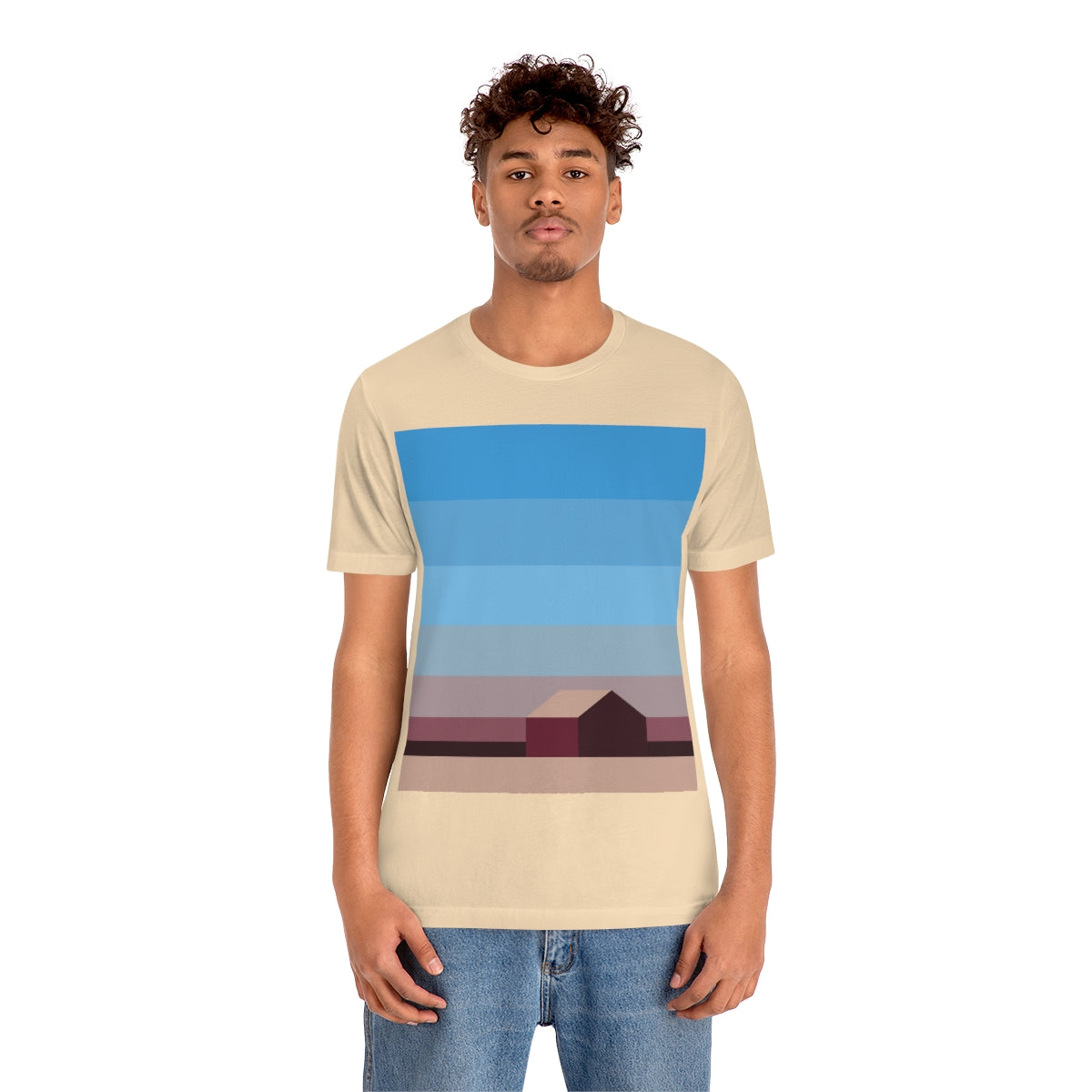 Sunset House Minimalist Abstract Art Landscape Minimal Design Unisex Jersey Short Sleeve T-Shirt Ichaku [Perfect Gifts Selection]