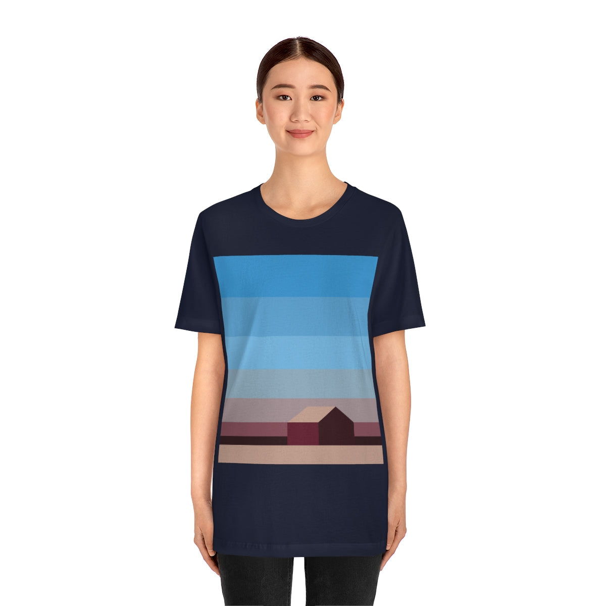 Sunset House Minimalist Abstract Art Landscape Minimal Design Unisex Jersey Short Sleeve T-Shirt Ichaku [Perfect Gifts Selection]