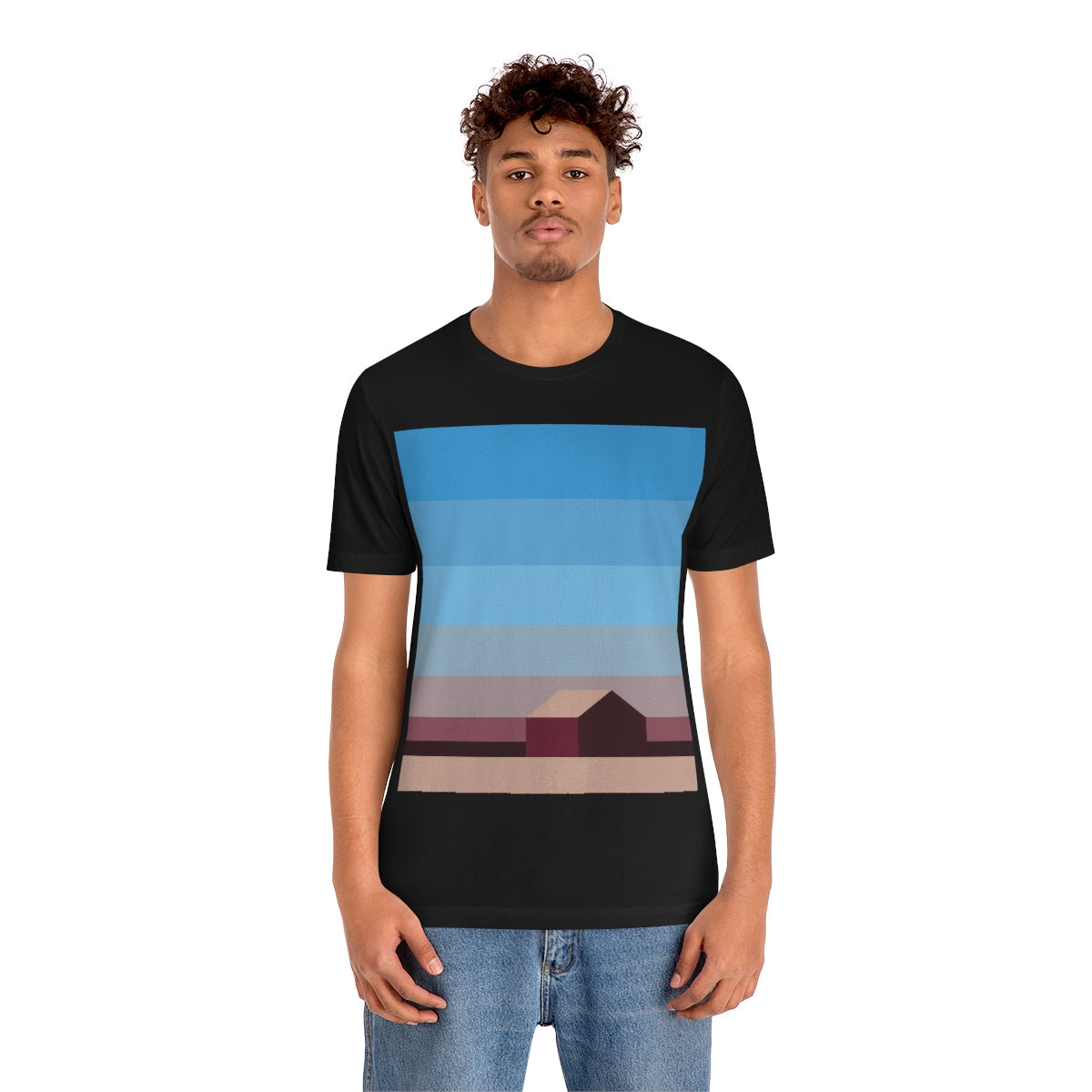 Sunset House Minimalist Abstract Art Landscape Minimal Design Unisex Jersey Short Sleeve T-Shirt Ichaku [Perfect Gifts Selection]