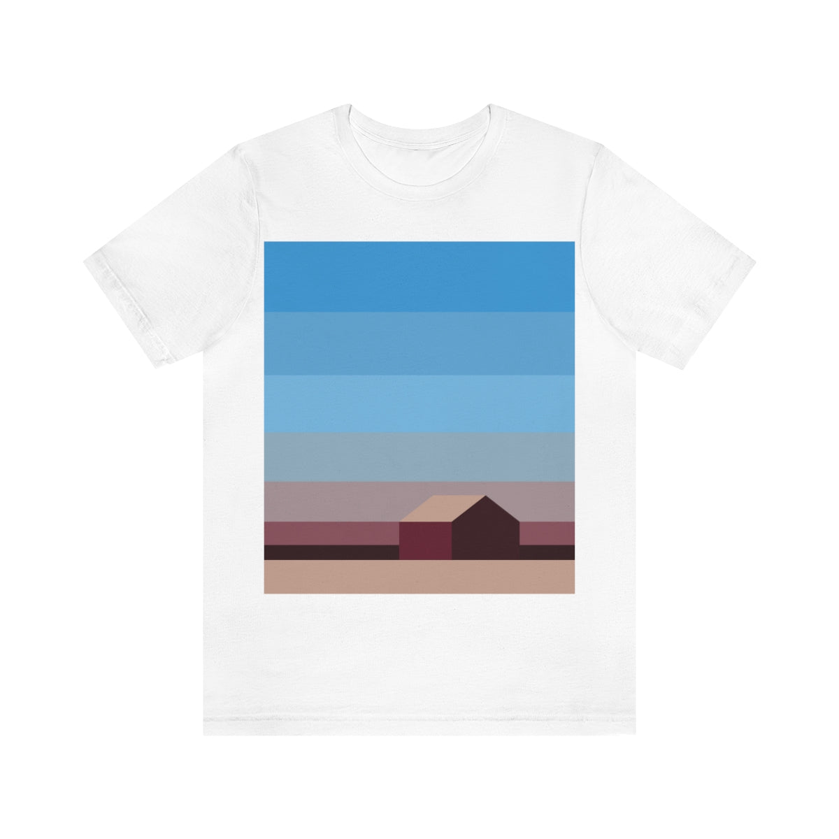 Sunset House Minimalist Abstract Art Landscape Minimal Design Unisex Jersey Short Sleeve T-Shirt Ichaku [Perfect Gifts Selection]