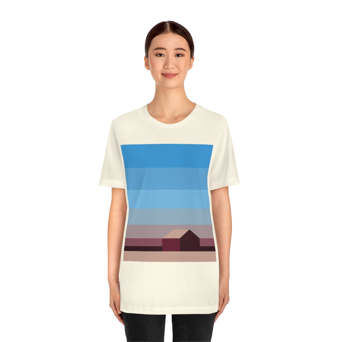 Sunset House Minimalist Abstract Art Landscape Minimal Design Unisex Jersey Short Sleeve T-Shirt Ichaku [Perfect Gifts Selection]