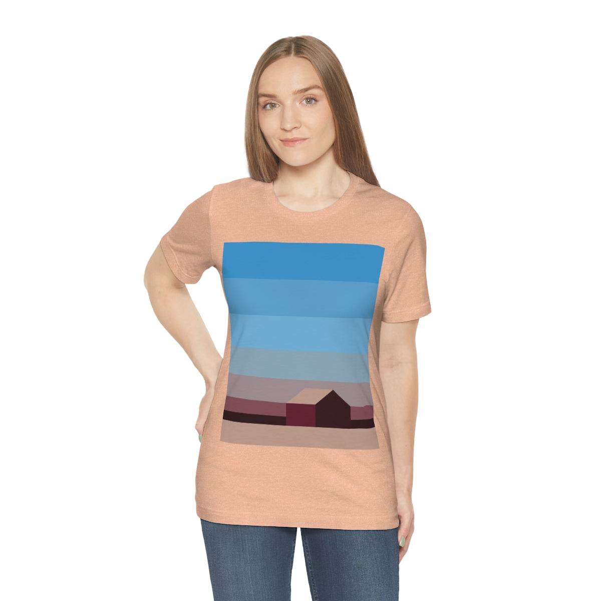 Sunset House Minimalist Abstract Art Landscape Minimal Design Unisex Jersey Short Sleeve T-Shirt Ichaku [Perfect Gifts Selection]