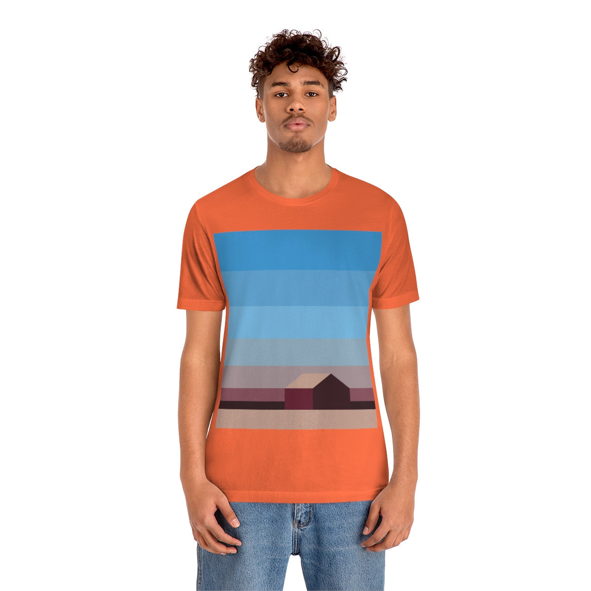 Sunset House Minimalist Abstract Art Landscape Minimal Design Unisex Jersey Short Sleeve T-Shirt Ichaku [Perfect Gifts Selection]