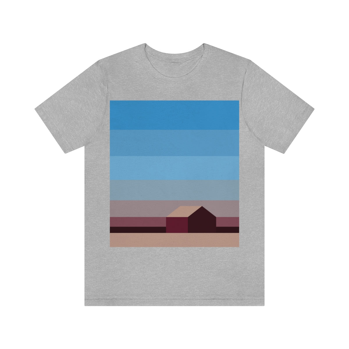 Sunset House Minimalist Abstract Art Landscape Minimal Design Unisex Jersey Short Sleeve T-Shirt Ichaku [Perfect Gifts Selection]