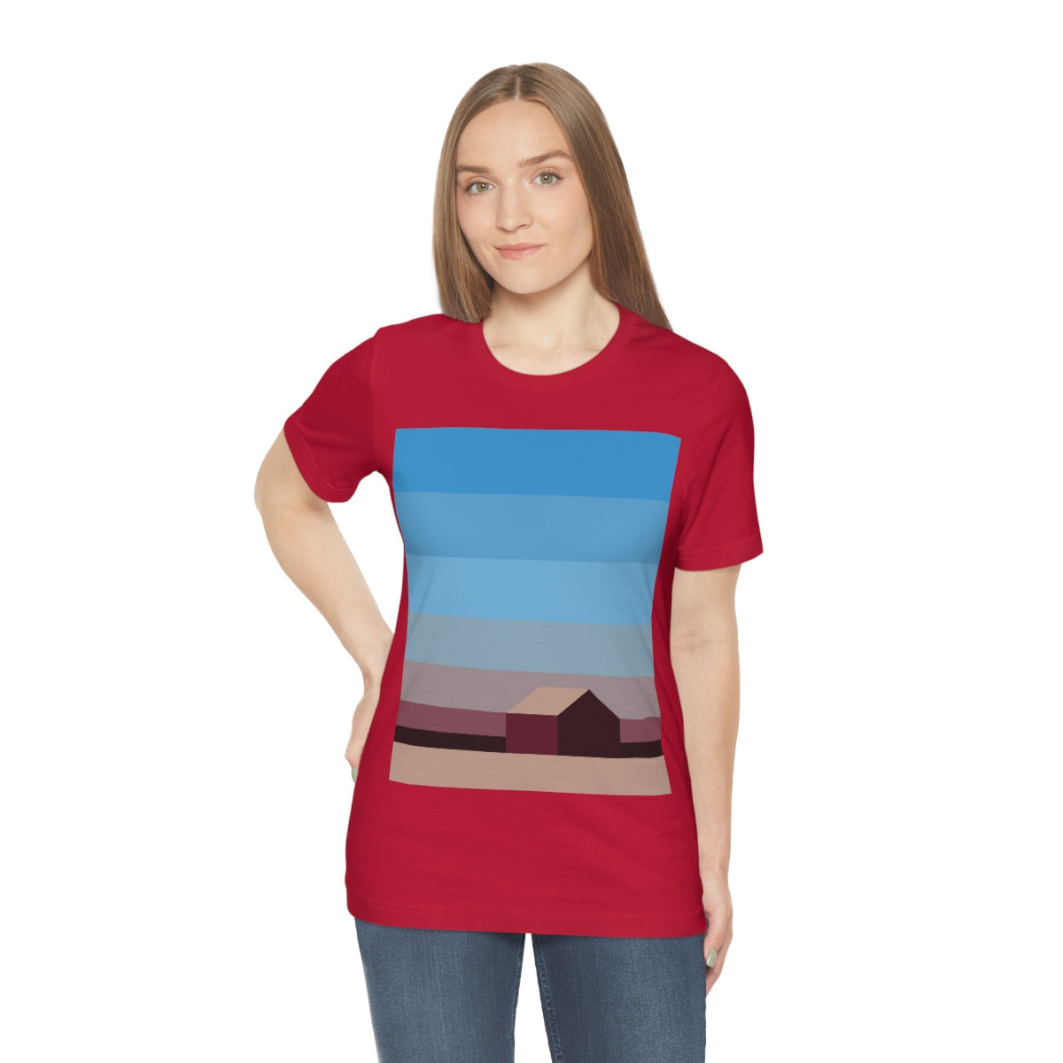 Sunset House Minimalist Abstract Art Landscape Minimal Design Unisex Jersey Short Sleeve T-Shirt Ichaku [Perfect Gifts Selection]