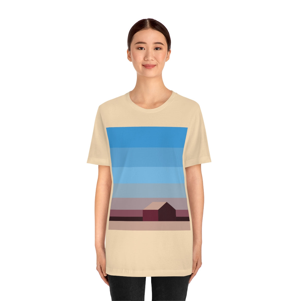 Sunset House Minimalist Abstract Art Landscape Minimal Design Unisex Jersey Short Sleeve T-Shirt Ichaku [Perfect Gifts Selection]