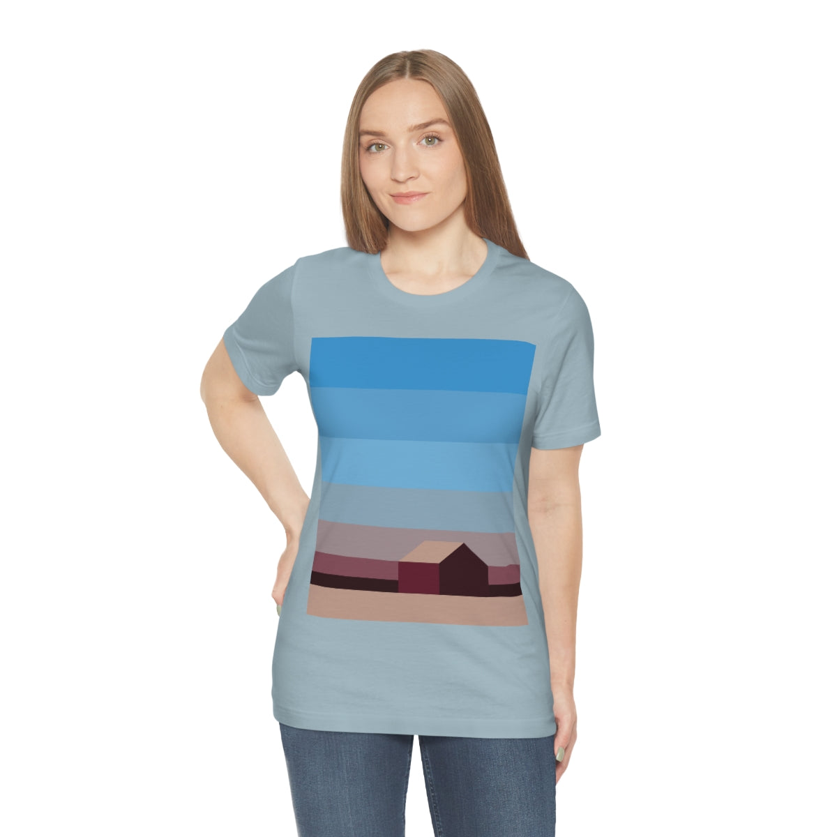 Sunset House Minimalist Abstract Art Landscape Minimal Design Unisex Jersey Short Sleeve T-Shirt Ichaku [Perfect Gifts Selection]