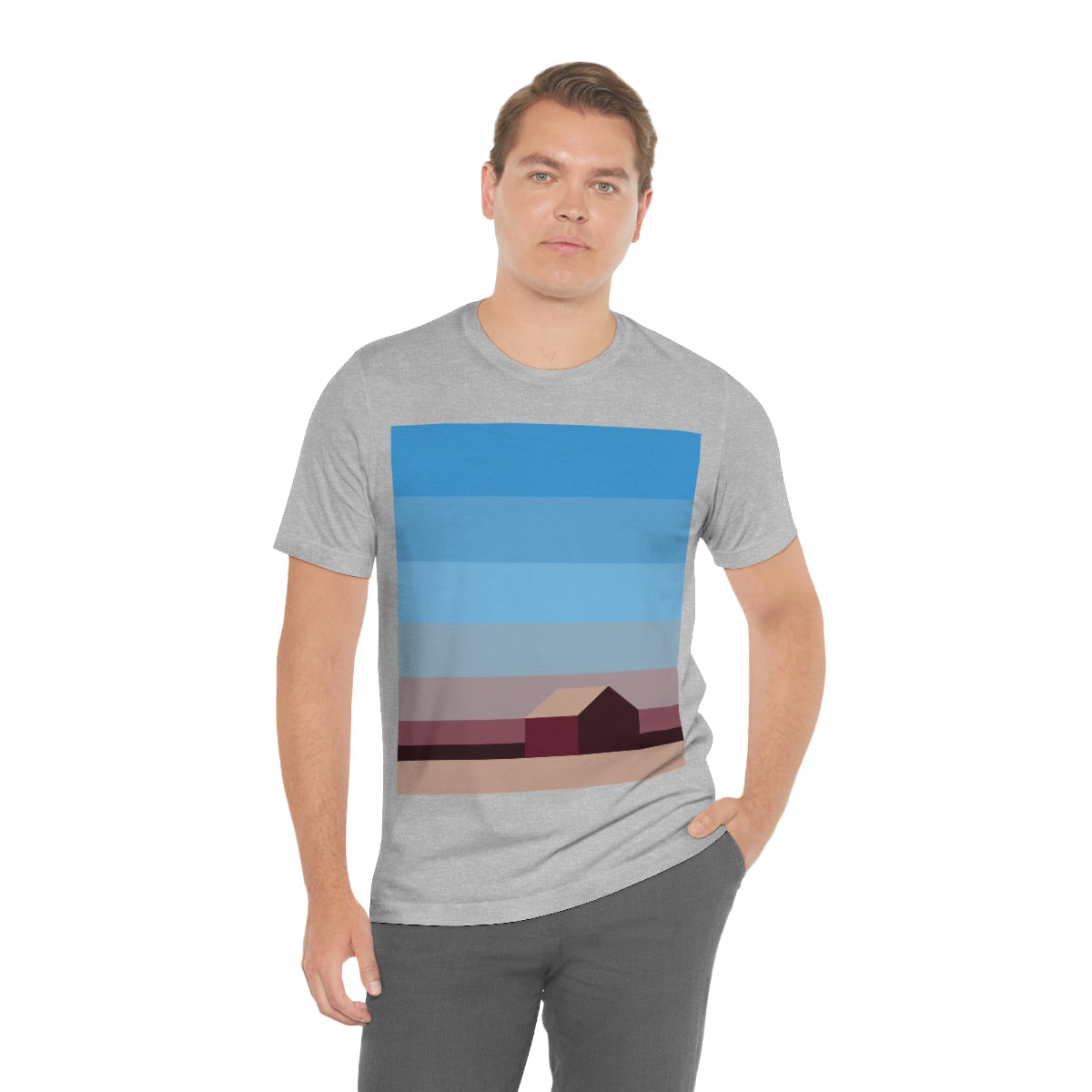 Sunset House Minimalist Abstract Art Landscape Minimal Design Unisex Jersey Short Sleeve T-Shirt Ichaku [Perfect Gifts Selection]