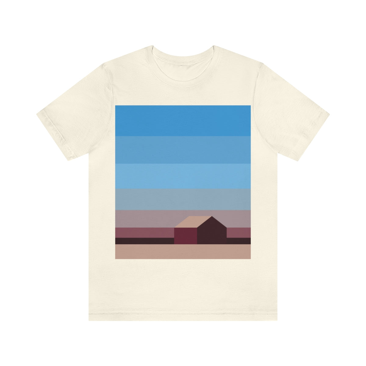 Sunset House Minimalist Abstract Art Landscape Minimal Design Unisex Jersey Short Sleeve T-Shirt Ichaku [Perfect Gifts Selection]