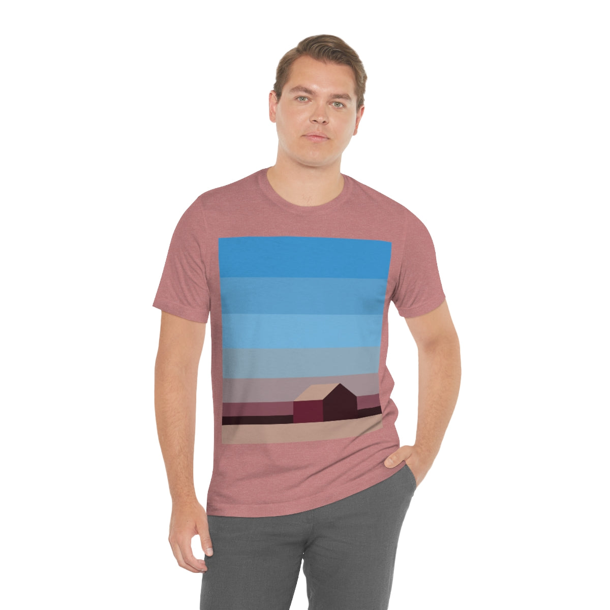 Sunset House Minimalist Abstract Art Landscape Minimal Design Unisex Jersey Short Sleeve T-Shirt Ichaku [Perfect Gifts Selection]