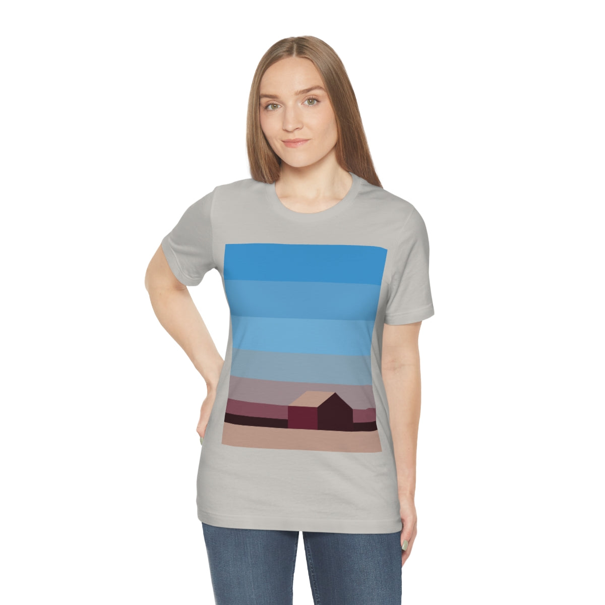 Sunset House Minimalist Abstract Art Landscape Minimal Design Unisex Jersey Short Sleeve T-Shirt Ichaku [Perfect Gifts Selection]