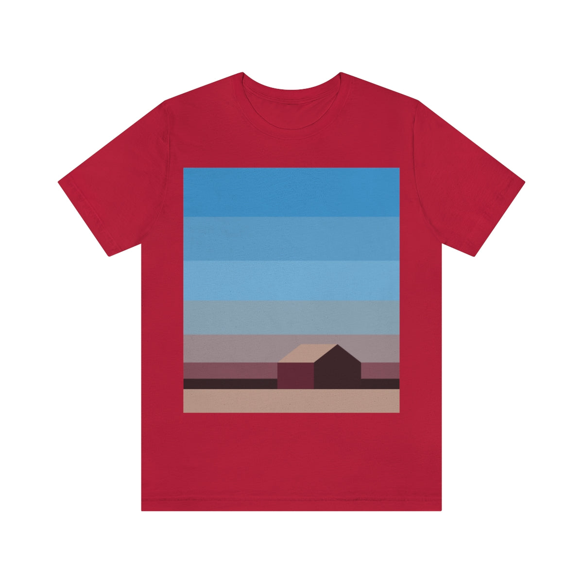 Sunset House Minimalist Abstract Art Landscape Minimal Design Unisex Jersey Short Sleeve T-Shirt Ichaku [Perfect Gifts Selection]