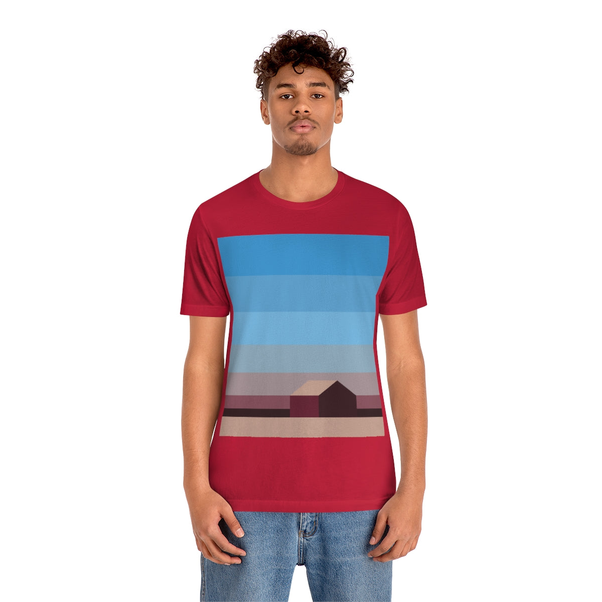 Sunset House Minimalist Abstract Art Landscape Minimal Design Unisex Jersey Short Sleeve T-Shirt Ichaku [Perfect Gifts Selection]