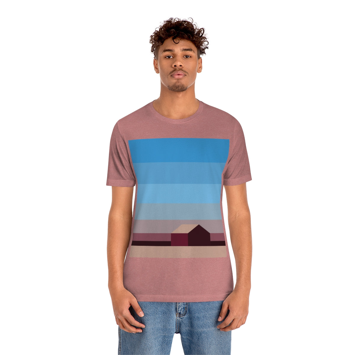 Sunset House Minimalist Abstract Art Landscape Minimal Design Unisex Jersey Short Sleeve T-Shirt Ichaku [Perfect Gifts Selection]