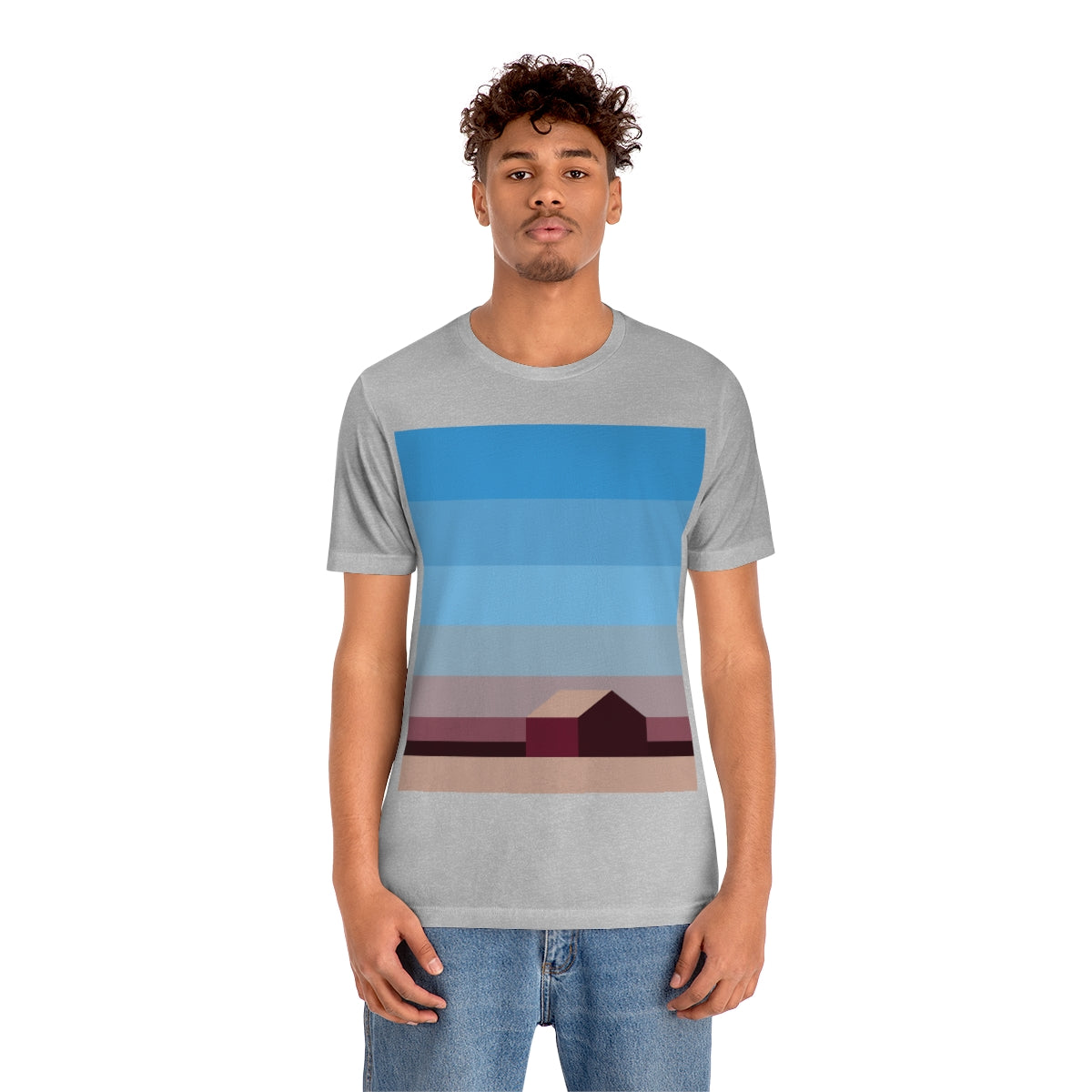 Sunset House Minimalist Abstract Art Landscape Minimal Design Unisex Jersey Short Sleeve T-Shirt Ichaku [Perfect Gifts Selection]