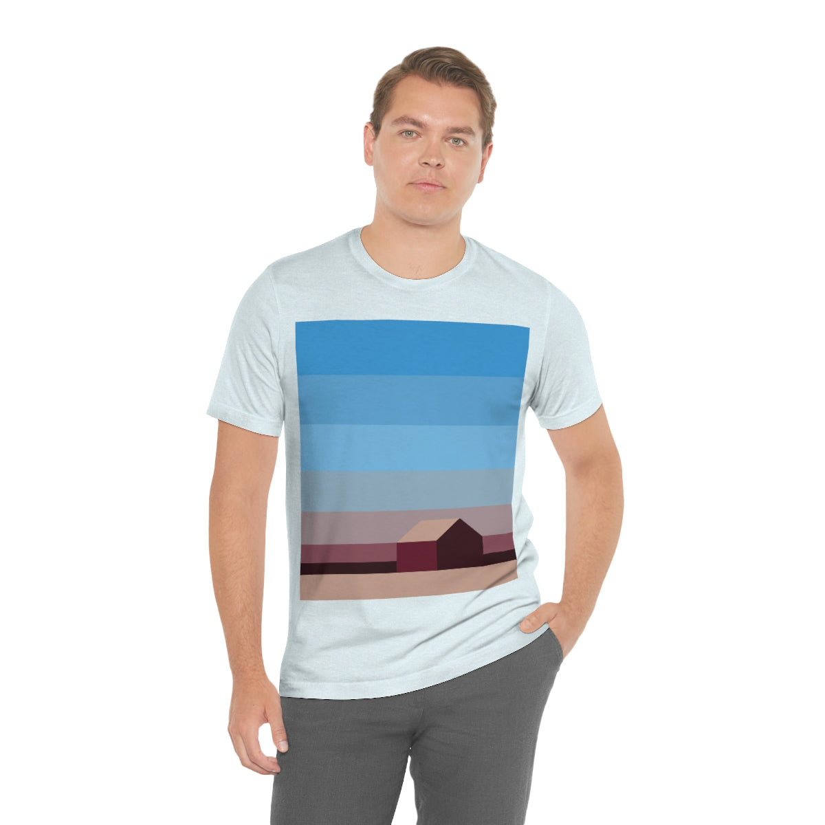 Sunset House Minimalist Abstract Art Landscape Minimal Design Unisex Jersey Short Sleeve T-Shirt Ichaku [Perfect Gifts Selection]