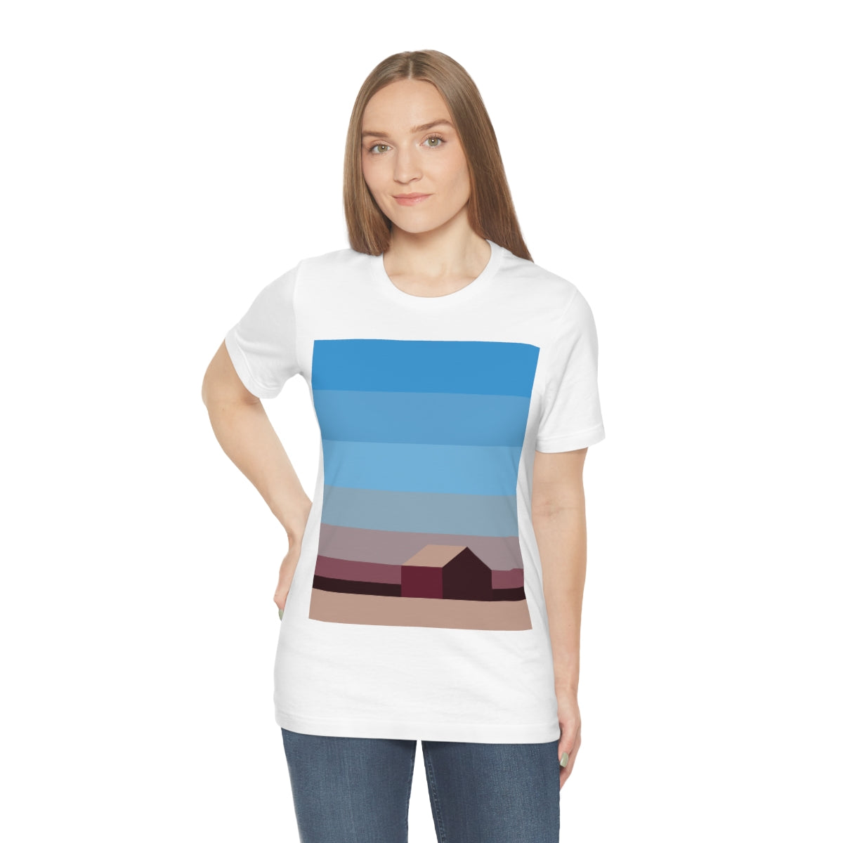 Sunset House Minimalist Abstract Art Landscape Minimal Design Unisex Jersey Short Sleeve T-Shirt Ichaku [Perfect Gifts Selection]