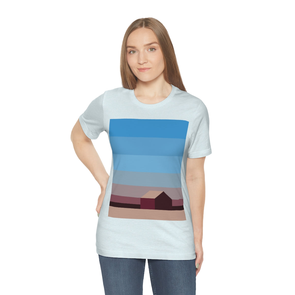 Sunset House Minimalist Abstract Art Landscape Minimal Design Unisex Jersey Short Sleeve T-Shirt Ichaku [Perfect Gifts Selection]