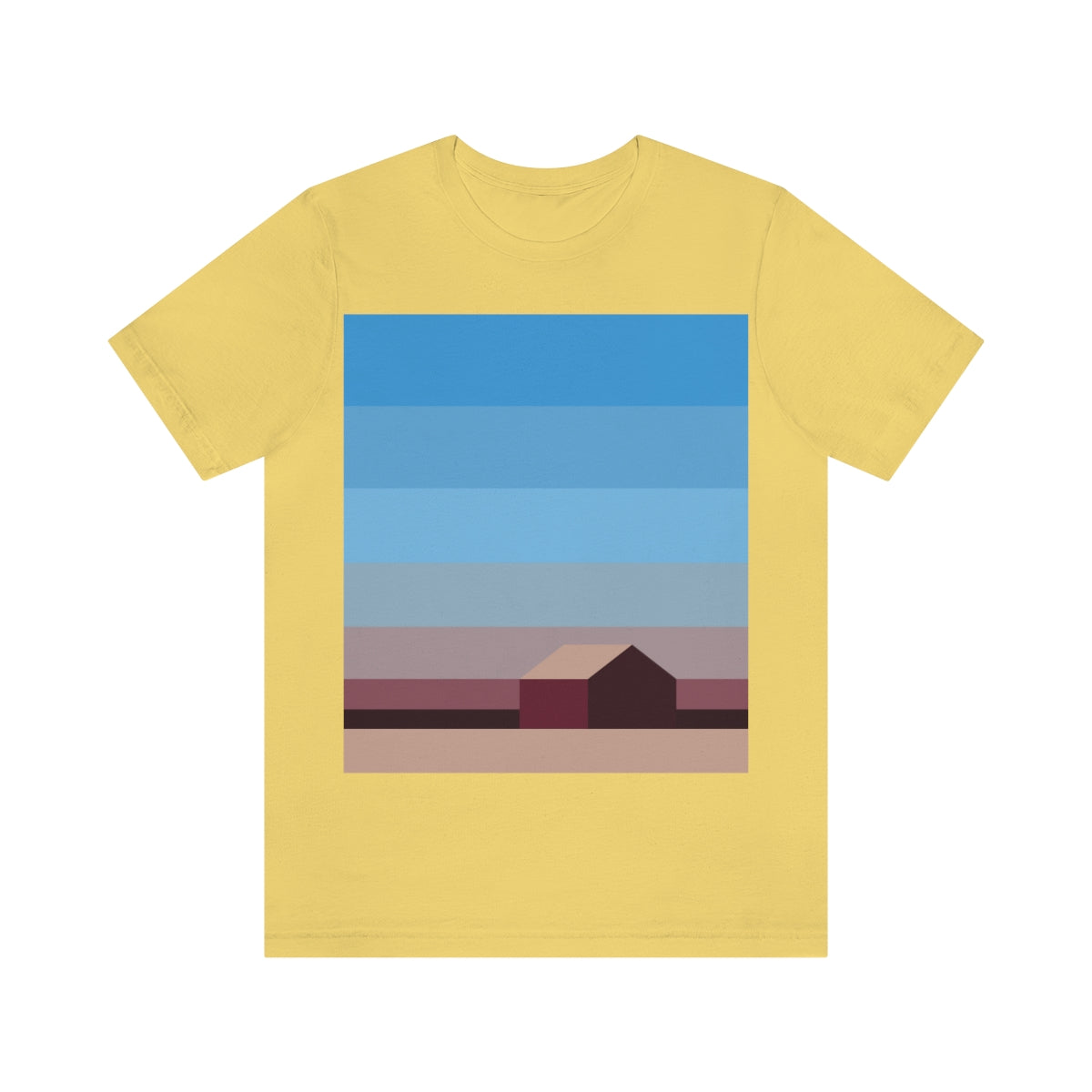 Sunset House Minimalist Abstract Art Landscape Minimal Design Unisex Jersey Short Sleeve T-Shirt Ichaku [Perfect Gifts Selection]