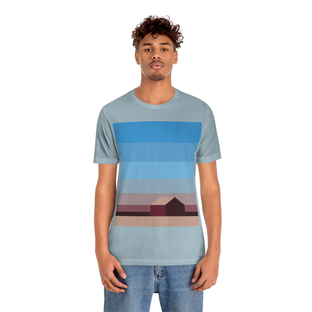 Sunset House Minimalist Abstract Art Landscape Minimal Design Unisex Jersey Short Sleeve T-Shirt Ichaku [Perfect Gifts Selection]