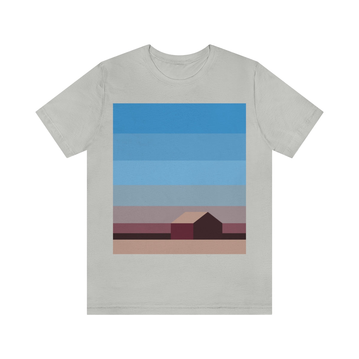 Sunset House Minimalist Abstract Art Landscape Minimal Design Unisex Jersey Short Sleeve T-Shirt Ichaku [Perfect Gifts Selection]