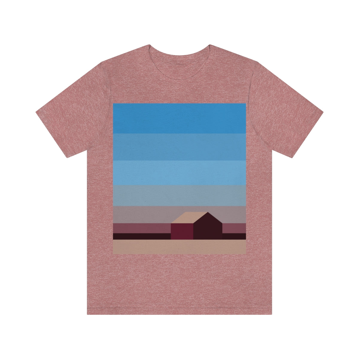 Sunset House Minimalist Abstract Art Landscape Minimal Design Unisex Jersey Short Sleeve T-Shirt Ichaku [Perfect Gifts Selection]