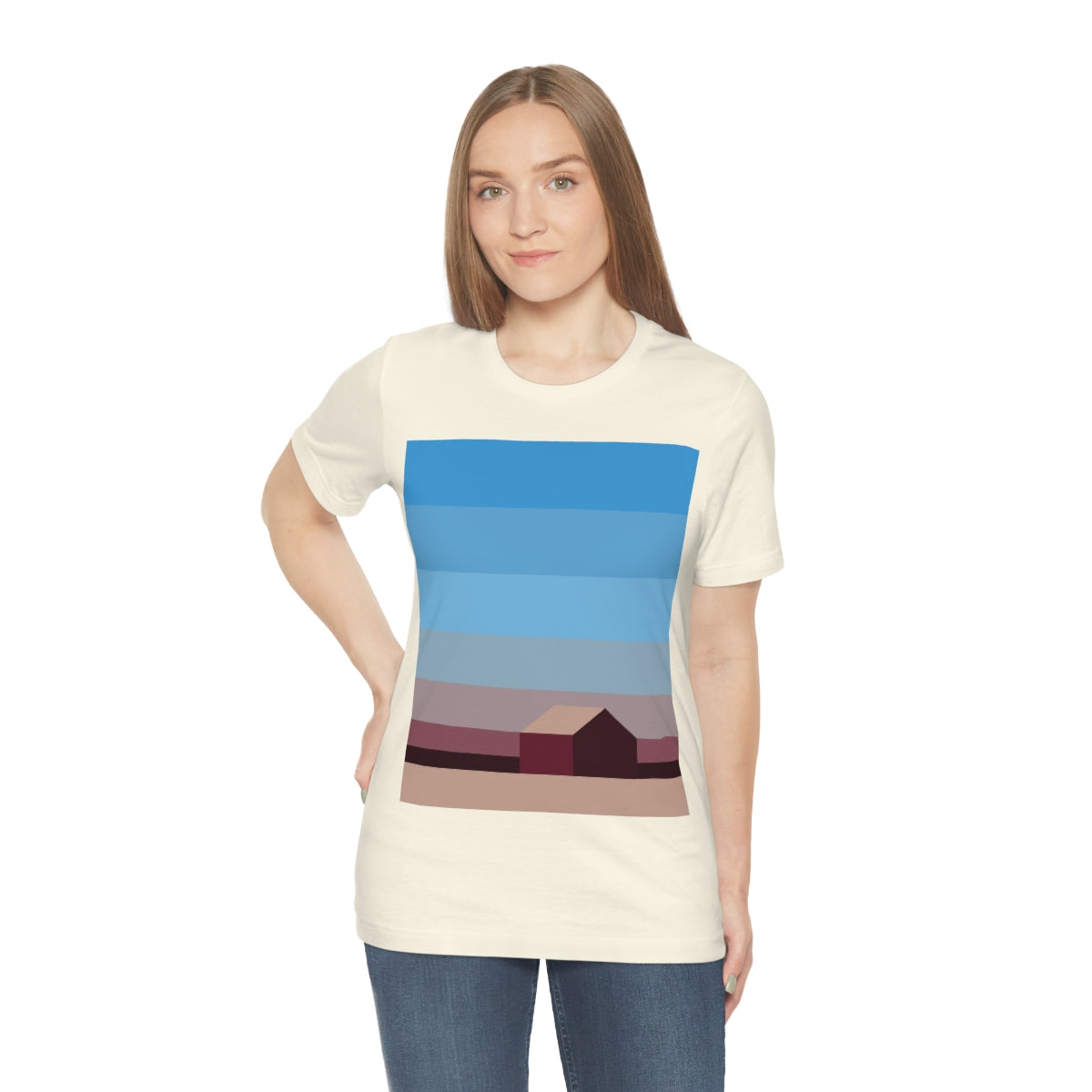 Sunset House Minimalist Abstract Art Landscape Minimal Design Unisex Jersey Short Sleeve T-Shirt Ichaku [Perfect Gifts Selection]