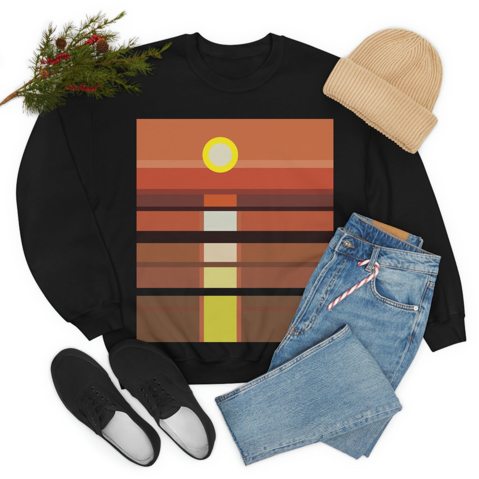 Sunset Minimal Art Landscape Water Unisex Heavy Blend™ Crewneck Sweatshirt Ichaku [Perfect Gifts Selection]