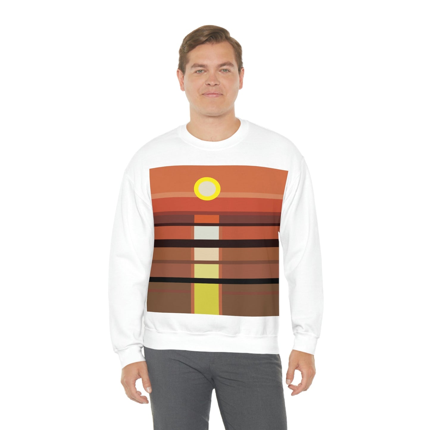 Sunset Minimal Art Landscape Water Unisex Heavy Blend™ Crewneck Sweatshirt Ichaku [Perfect Gifts Selection]