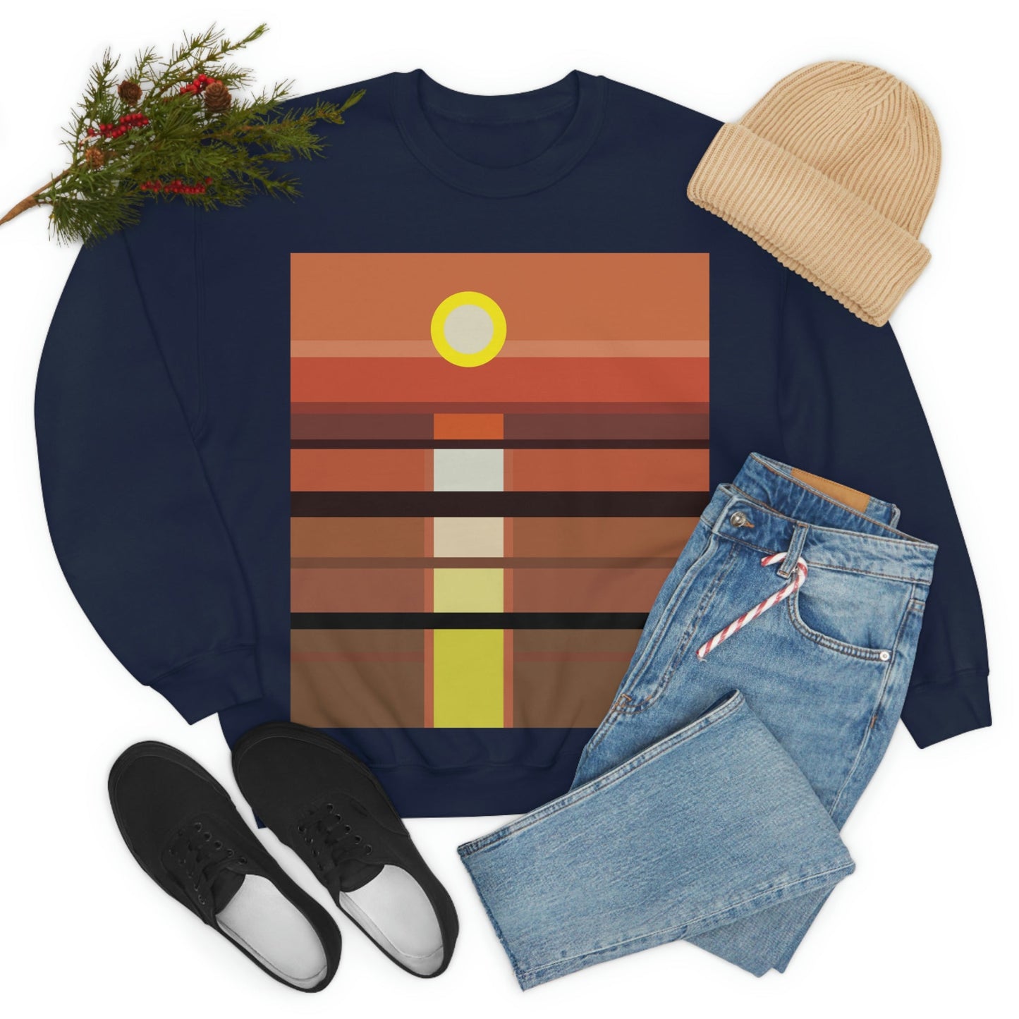 Sunset Minimal Art Landscape Water Unisex Heavy Blend™ Crewneck Sweatshirt Ichaku [Perfect Gifts Selection]