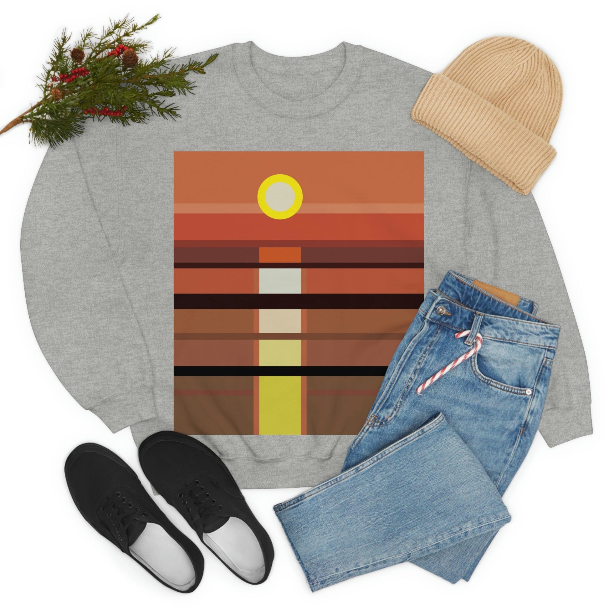 Sunset Minimal Art Landscape Water Unisex Heavy Blend™ Crewneck Sweatshirt Ichaku [Perfect Gifts Selection]