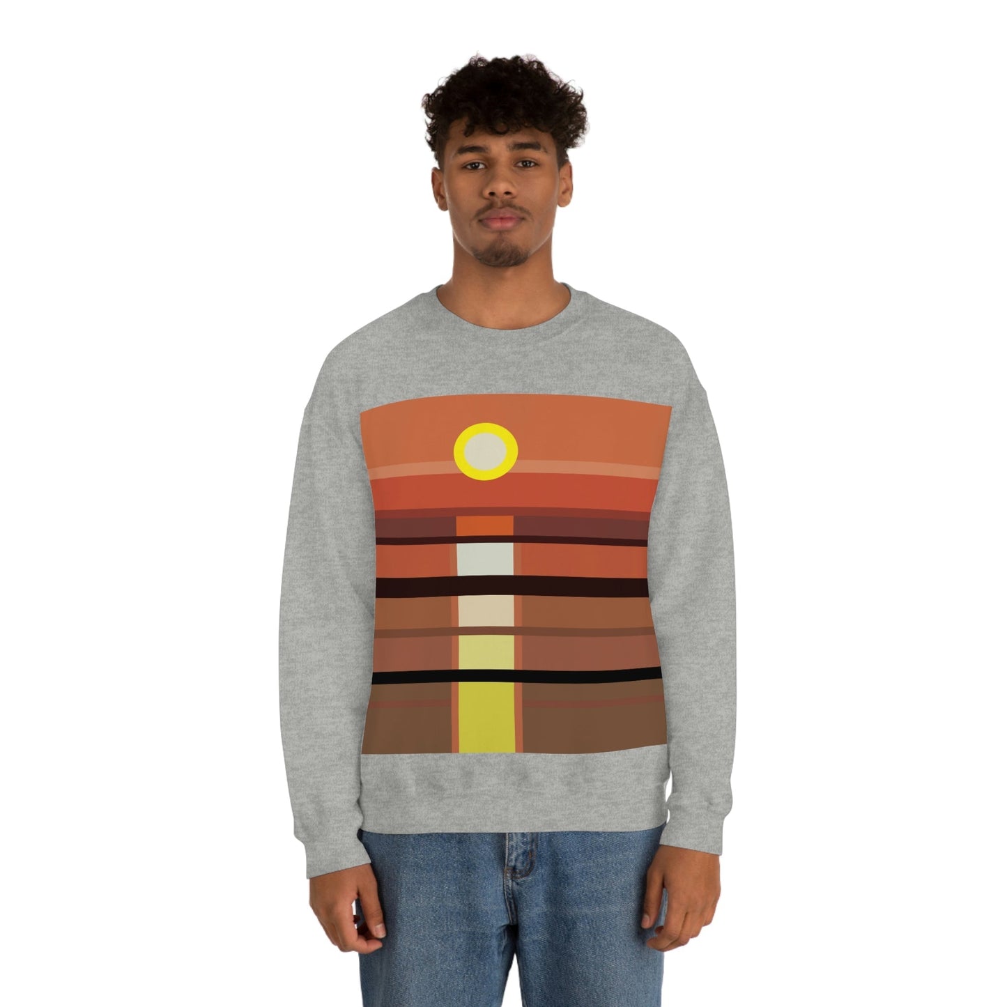 Sunset Minimal Art Landscape Water Unisex Heavy Blend™ Crewneck Sweatshirt Ichaku [Perfect Gifts Selection]