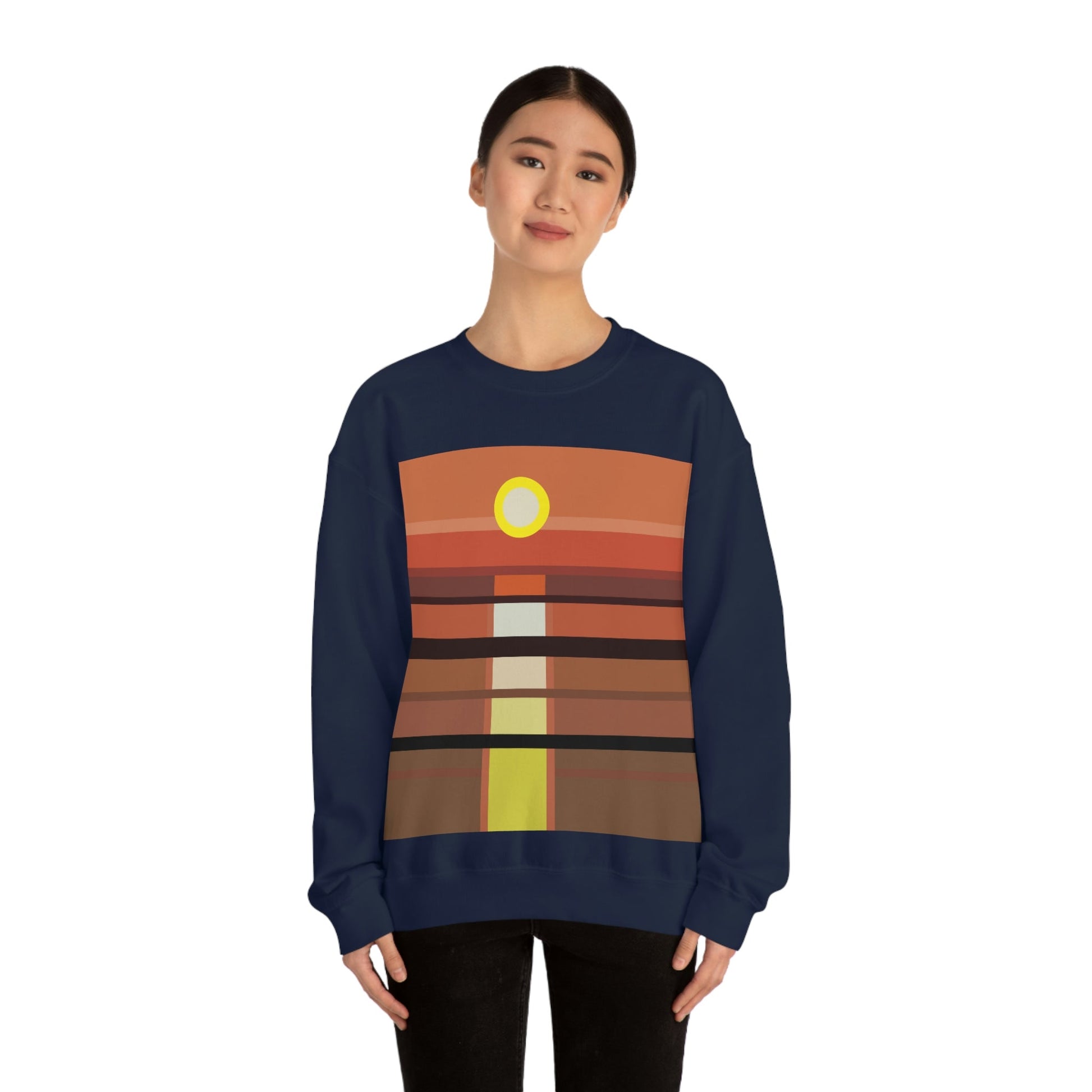 Sunset Minimal Art Landscape Water Unisex Heavy Blend™ Crewneck Sweatshirt Ichaku [Perfect Gifts Selection]