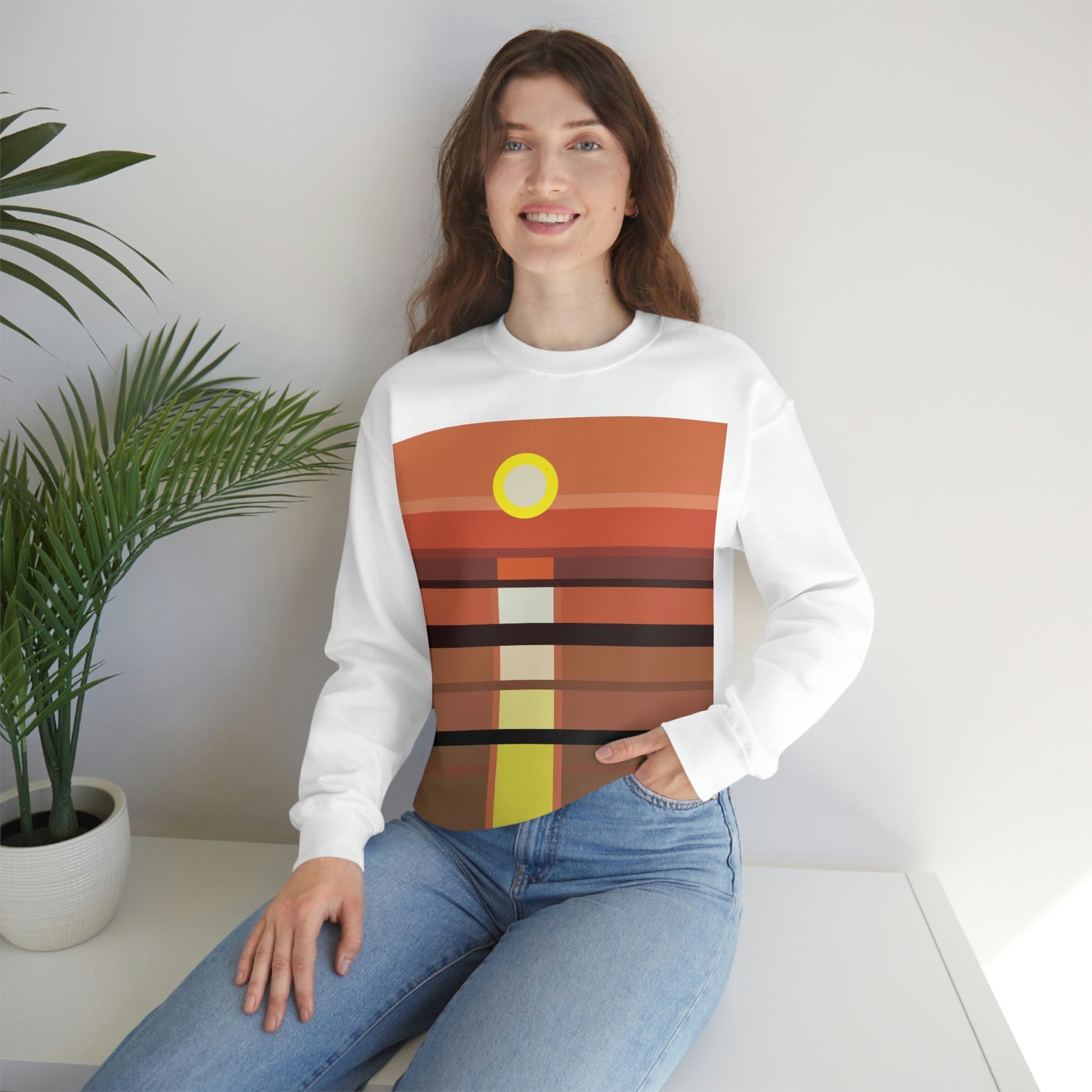 Sunset Minimal Art Landscape Water Unisex Heavy Blend™ Crewneck Sweatshirt Ichaku [Perfect Gifts Selection]