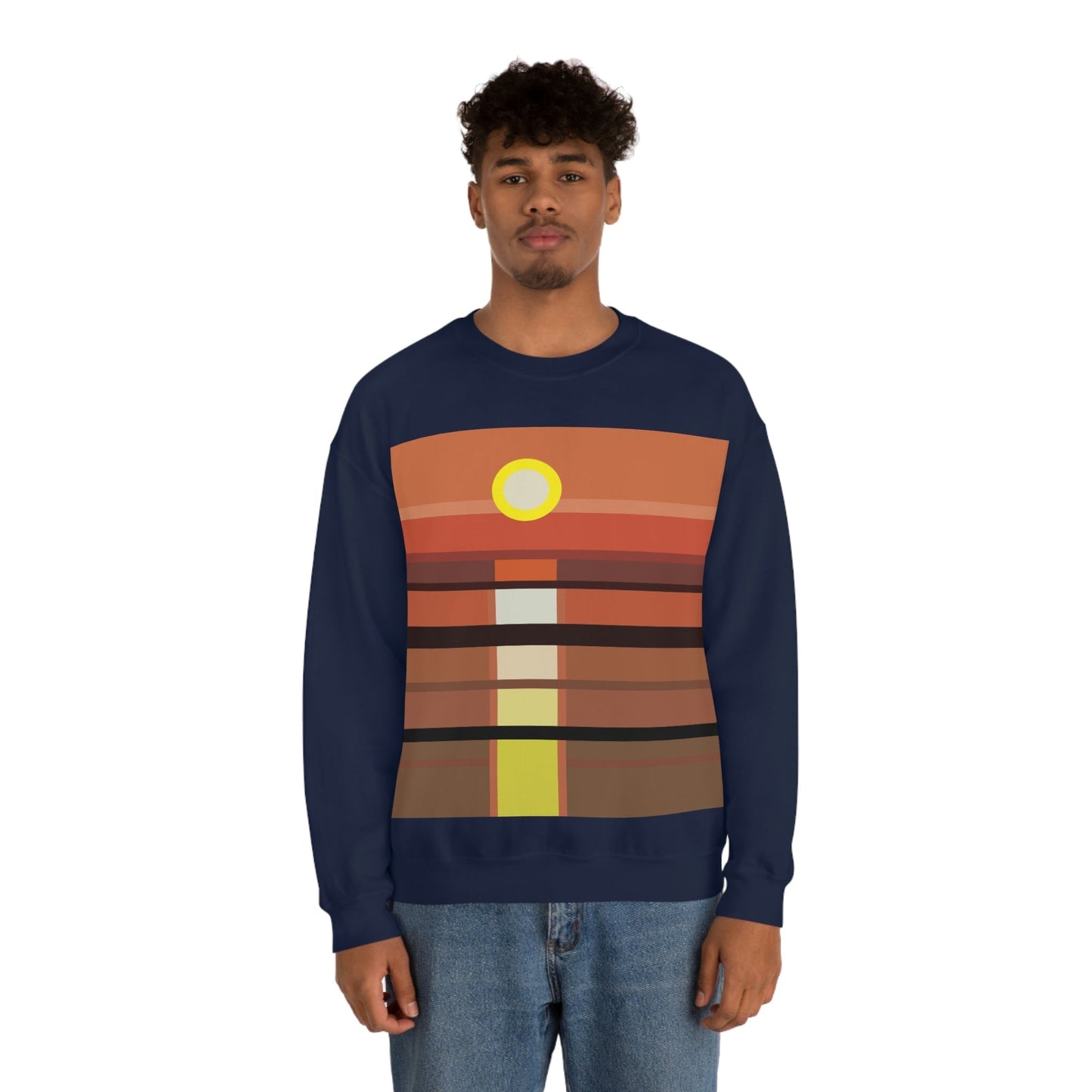 Sunset Minimal Art Landscape Water Unisex Heavy Blend™ Crewneck Sweatshirt Ichaku [Perfect Gifts Selection]