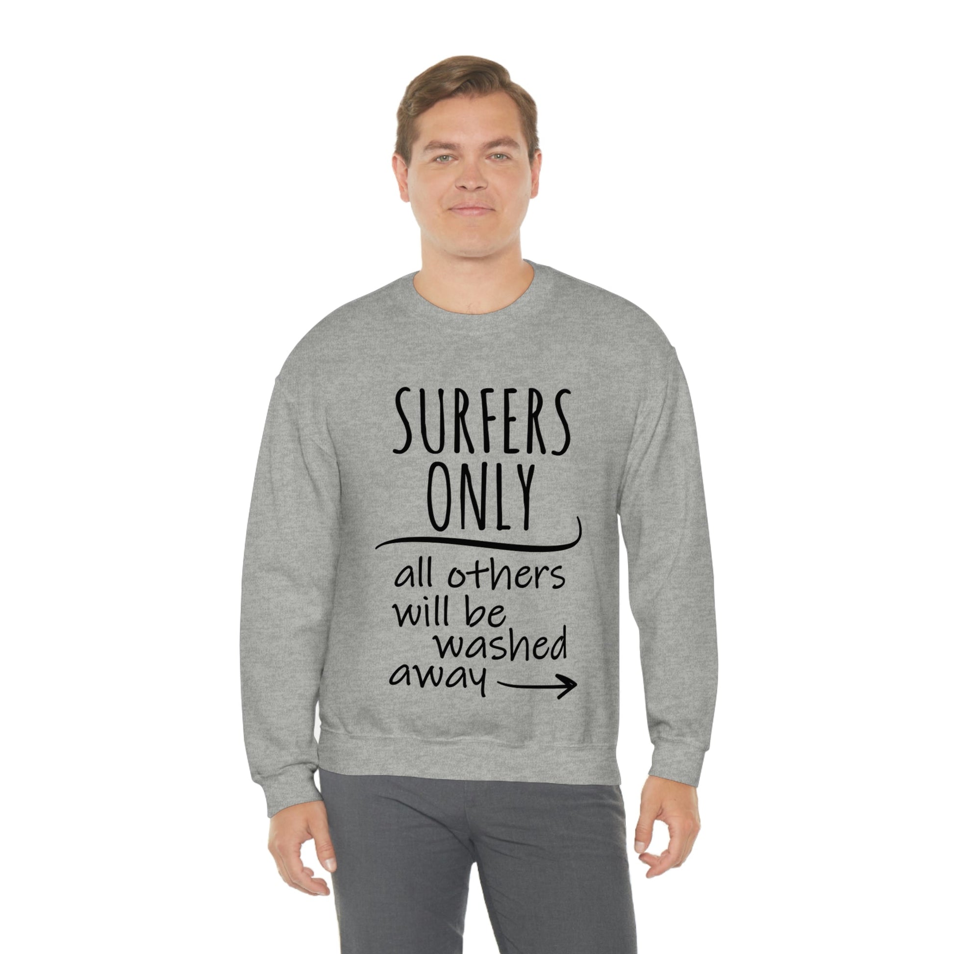 Surfers Only Surfing Lover Quotes White Text Unisex Heavy Blend™ Crewneck Sweatshirt Ichaku [Perfect Gifts Selection]