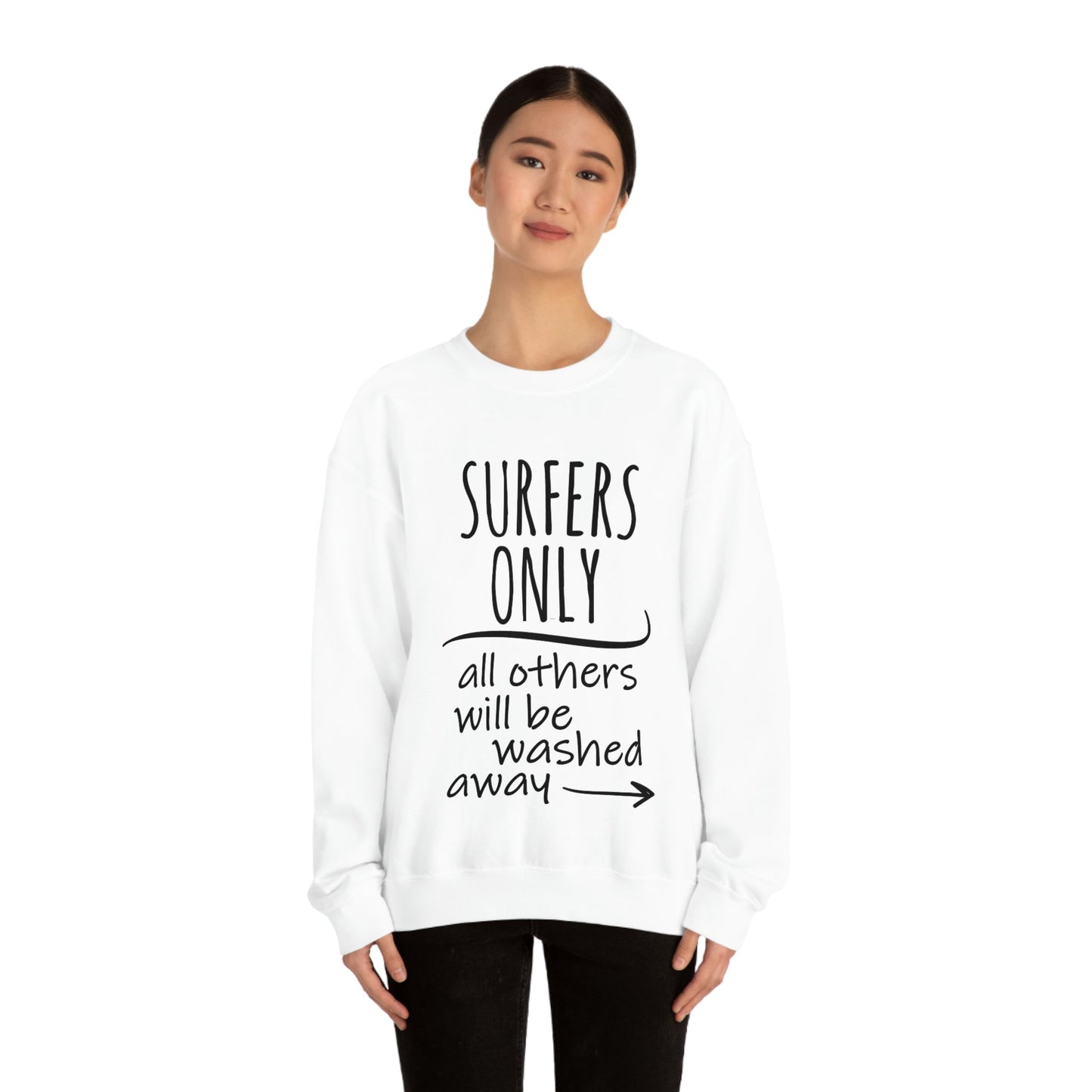 Surfers Only Surfing Lover Quotes White Text Unisex Heavy Blend™ Crewneck Sweatshirt Ichaku [Perfect Gifts Selection]