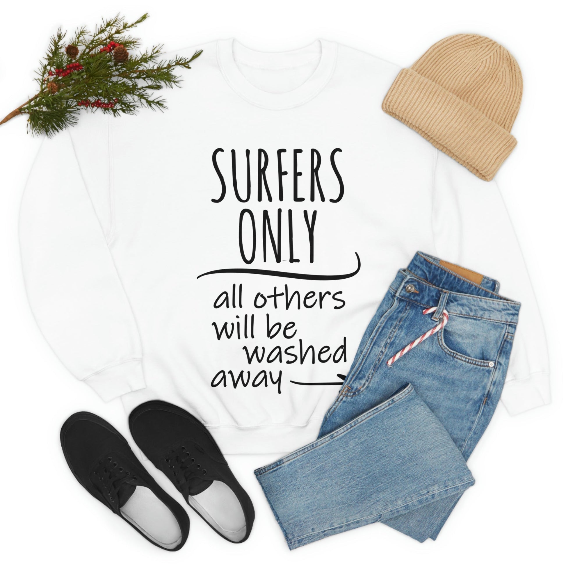 Surfers Only Surfing Lover Quotes White Text Unisex Heavy Blend™ Crewneck Sweatshirt Ichaku [Perfect Gifts Selection]