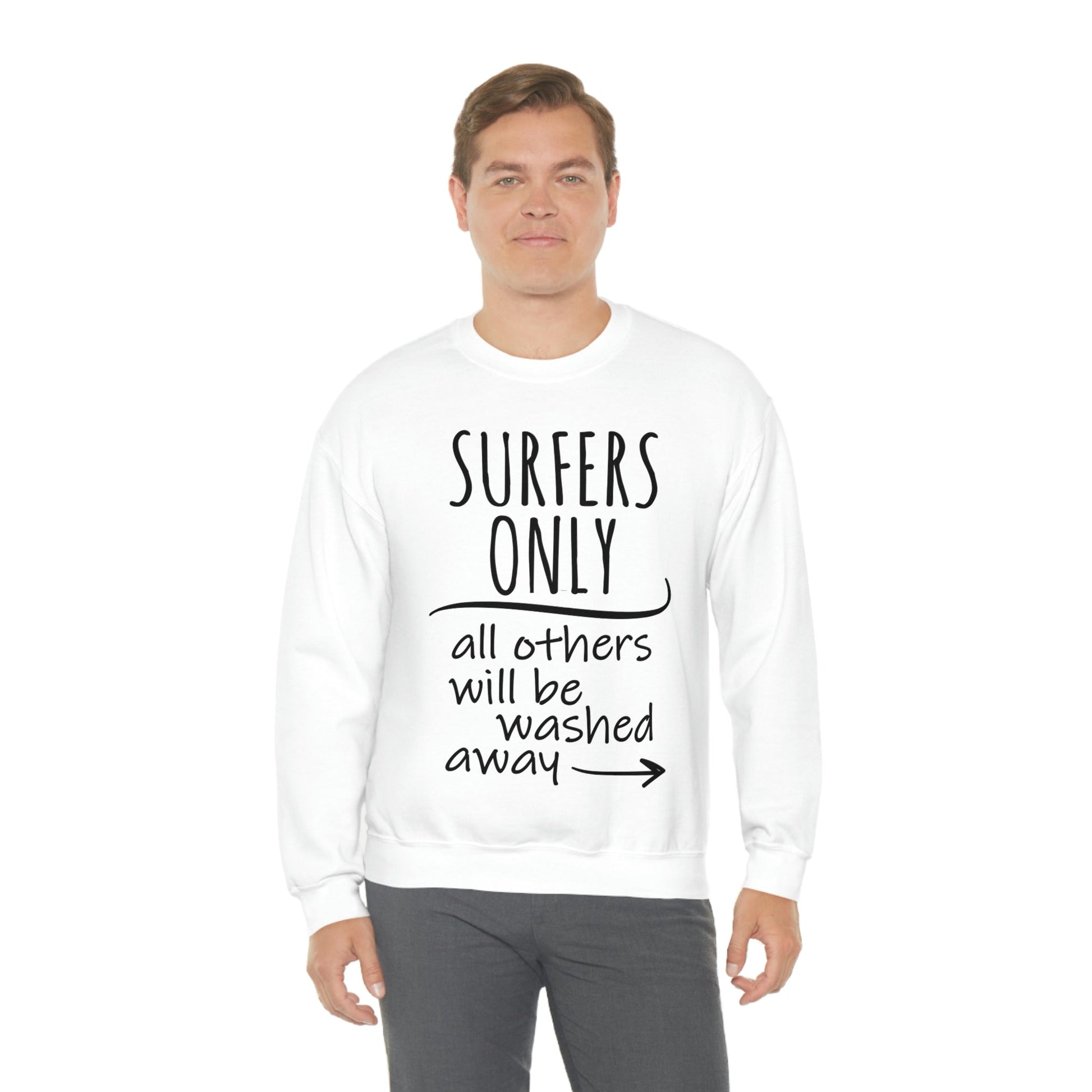 Surfers Only Surfing Lover Quotes White Text Unisex Heavy Blend™ Crewneck Sweatshirt Ichaku [Perfect Gifts Selection]