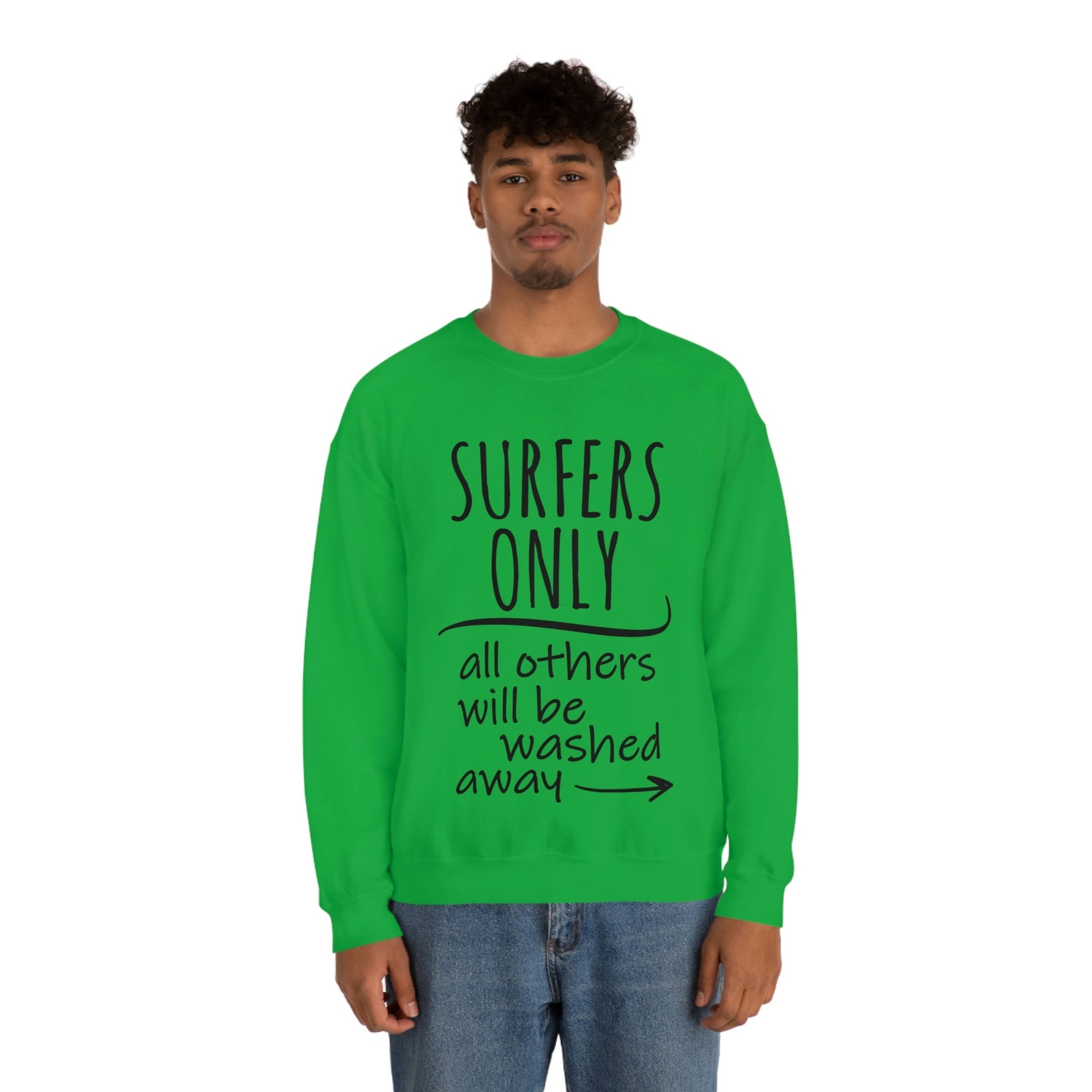 Surfers Only Surfing Lover Quotes White Text Unisex Heavy Blend™ Crewneck Sweatshirt Ichaku [Perfect Gifts Selection]