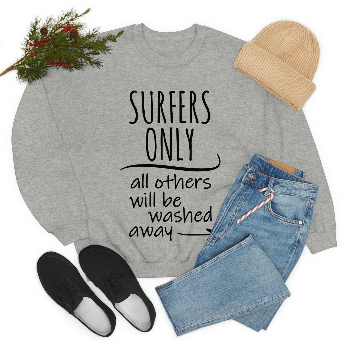 Surfers Only Surfing Lover Quotes White Text Unisex Heavy Blend™ Crewneck Sweatshirt Ichaku [Perfect Gifts Selection]