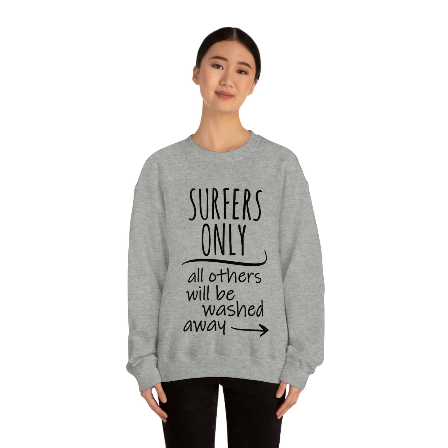 Surfers Only Surfing Lover Quotes White Text Unisex Heavy Blend™ Crewneck Sweatshirt Ichaku [Perfect Gifts Selection]