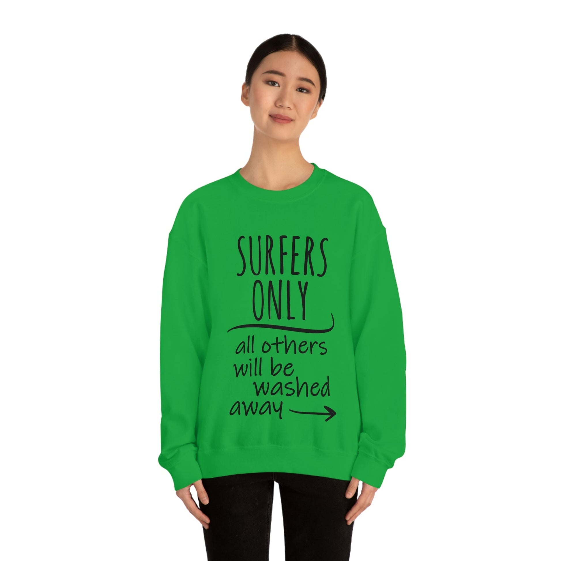 Surfers Only Surfing Lover Quotes White Text Unisex Heavy Blend™ Crewneck Sweatshirt Ichaku [Perfect Gifts Selection]