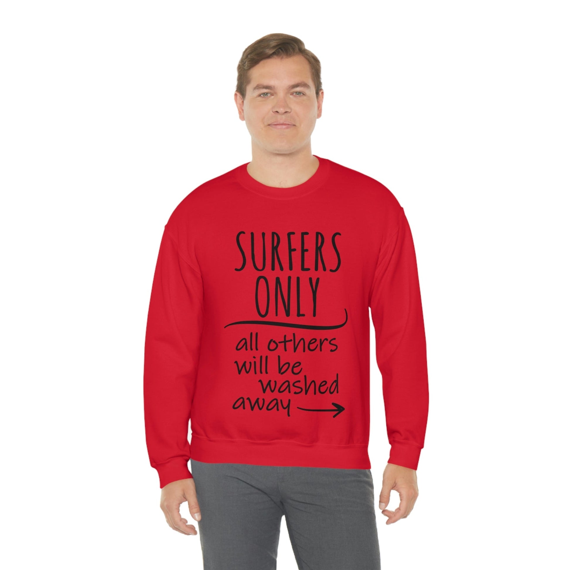 Surfers Only Surfing Lover Quotes White Text Unisex Heavy Blend™ Crewneck Sweatshirt Ichaku [Perfect Gifts Selection]