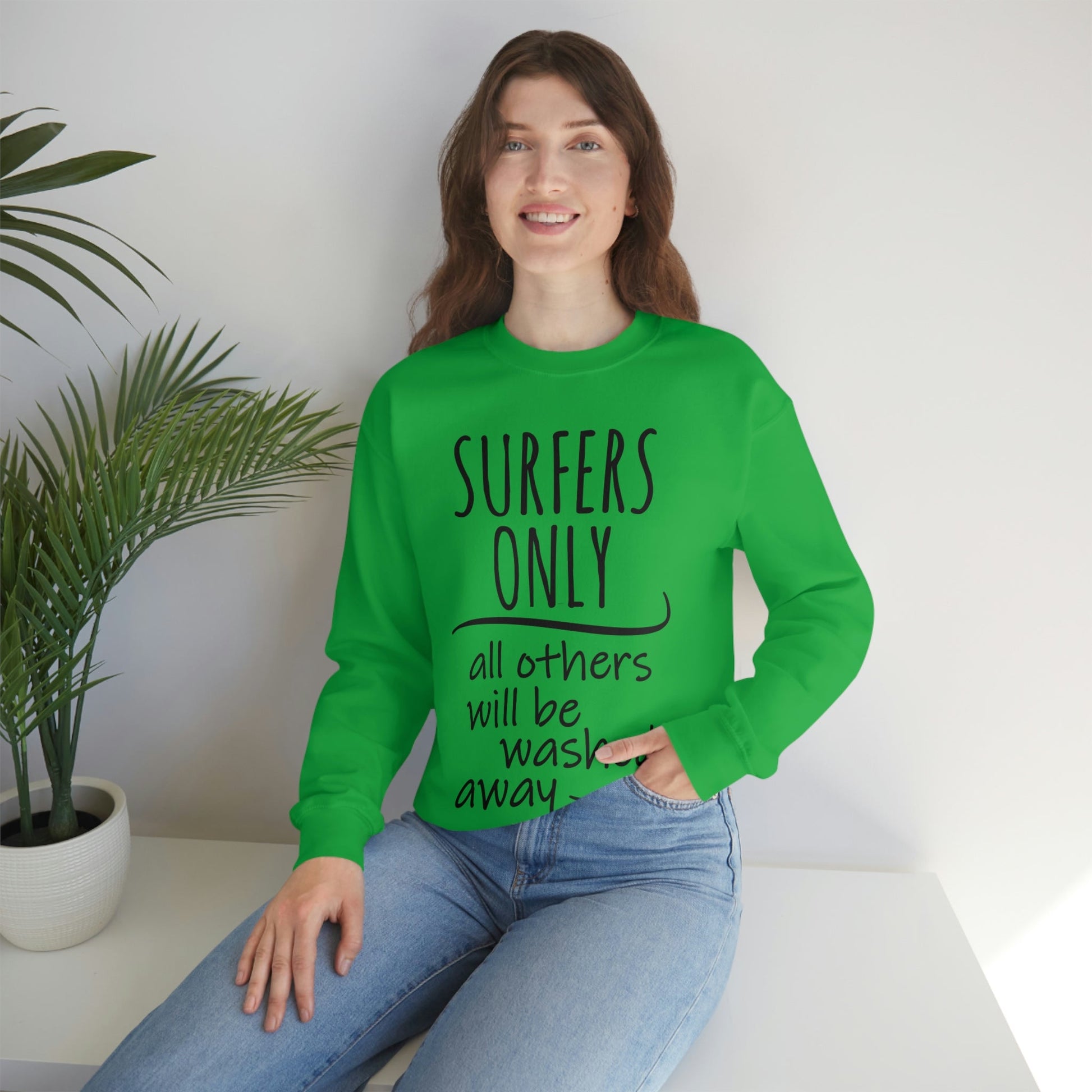 Surfers Only Surfing Lover Quotes White Text Unisex Heavy Blend™ Crewneck Sweatshirt Ichaku [Perfect Gifts Selection]