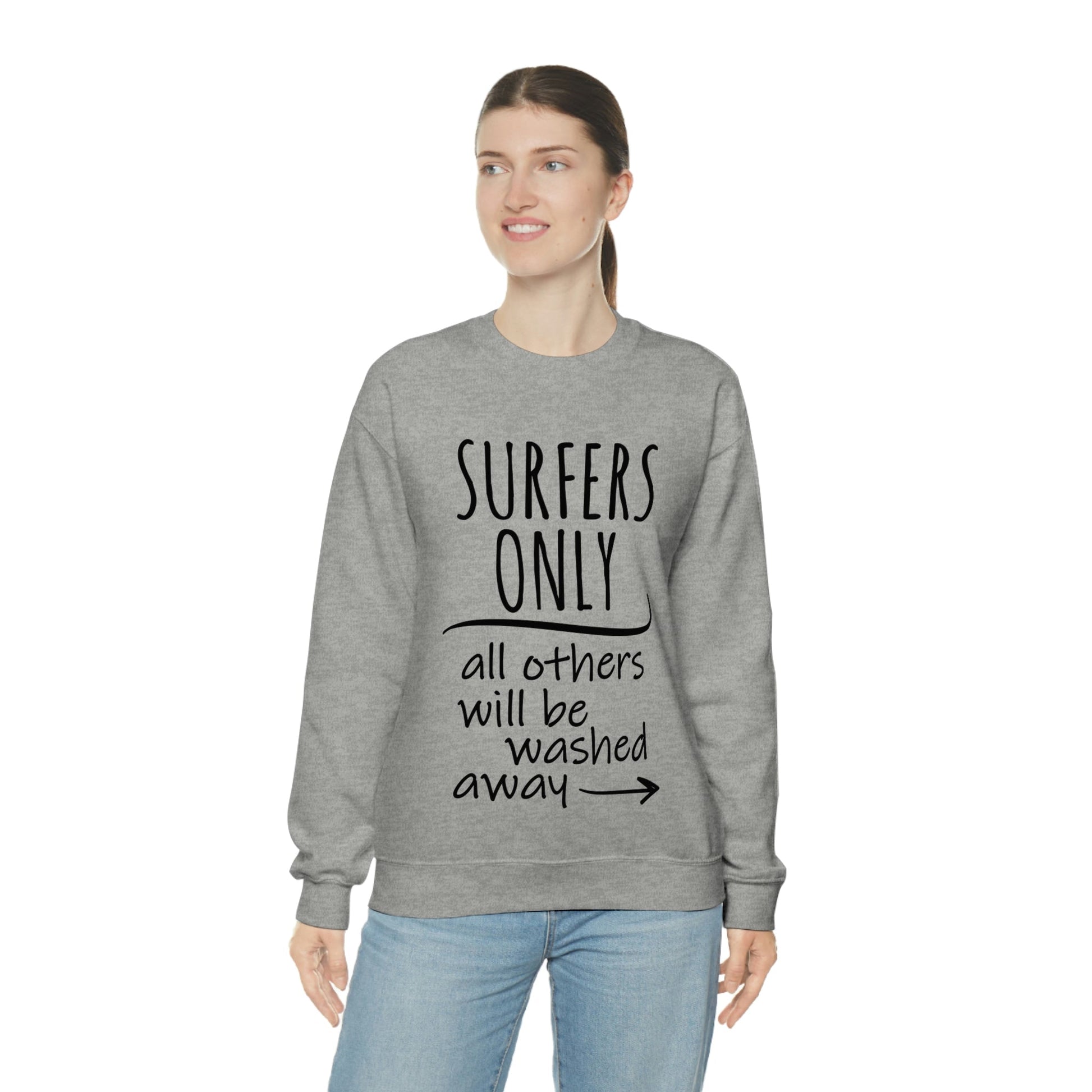 Surfers Only Surfing Lover Quotes White Text Unisex Heavy Blend™ Crewneck Sweatshirt Ichaku [Perfect Gifts Selection]