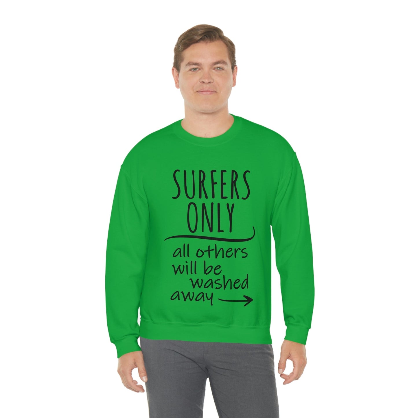 Surfers Only Surfing Lover Quotes White Text Unisex Heavy Blend™ Crewneck Sweatshirt Ichaku [Perfect Gifts Selection]